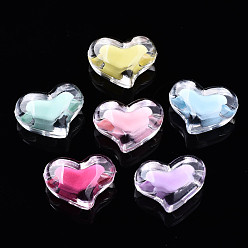 Mixed Color Transparent Acrylic Beads, Bead in Bead, Heart, Mixed Color, 16x21x11.5mm, Hole: 3mm, about 230pcs/500g