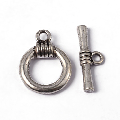 Antique Silver Tibetan Style Toggle Clasps, Lead Free and Cadmium Free, Ring, Antique Silver, 18x13.8x2.5mm, Hole: 5mm