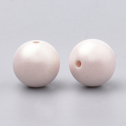 Pink Spray Painted Style Acrylic Beads, Rubberized, Round, Pink, 13x14mm, Hole: 2.5mm, about 350pcs/500g