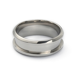 Stainless Steel Color 201 Stainless Steel Grooved Finger Ring Settings, Ring Core Blank, for Inlay Ring Jewelry Making, Stainless Steel Color, Inner Diameter: 19mm