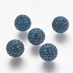 207_Montana Half Drilled Czech Crystal Rhinestone Pave Disco Ball Beads, Large Round Polymer Clay Czech Rhinestone Beads, 207_Montana, 12mm(PP9), Hole: 1.2mm