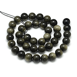 Golden Sheen Obsidian Natural Golden Sheen Obsidian Beads Strands, Round, 8x7.5mm, Hole: 1mm, about 46~49pcs/strand, 15.5 inch