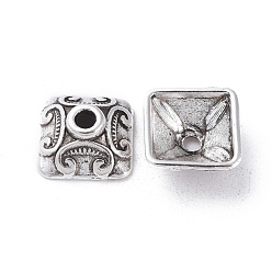 Antique Silver Tibetan Style Caps, Square, Cadmium Free & Nickel Free & Lead Free, Antique Silver, 10x10x5mm, Hole: 2mm