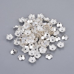 Silver Alloy Bead Caps, Cadmium Free & Lead Free, Flower, Silver, 10x10x3mm, Hole: 1.5mm