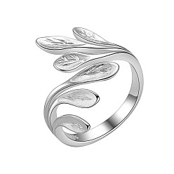 Platinum SHEGRACE Rhodium Plated 925 Sterling Silver Cuff Rings, Open Rings, Leaf, Platinum, US Size 6(16.5mm)