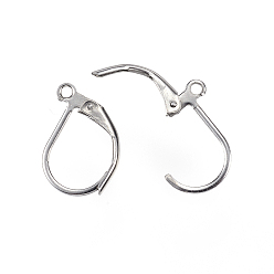 Stainless Steel Color 304 Stainless Steel Leverback Earring Findings, with Loop, Stainless Steel Color, 15.5x10x2mm, Hole: 1.2mm, Pin: 1x0.8mm