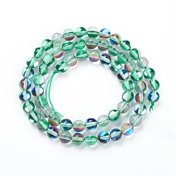 Medium Sea Green Synthetic Moonstone Beads Strands, Holographic Beads, Dyed, Round, Medium Sea Green, 6mm, Hole: 1mm, about 60~62pcs/strand, 14~15 inch