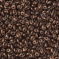 Coconut Brown Colours Luster Czech Glass Seed Beads, Metallic Colours, 2-Hole, Oval, Coconut Brown, 5x3.5x2.5mm, Hole: 0.9mm, about 500g/bag