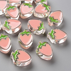 Light Salmon Transparent Enamel Acrylic Beads, Strawberry, Light Salmon, 25.5x19x9mm, Hole: 3.5mm
