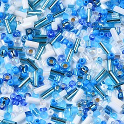 Bleu Dodger Perles de rocaille en verre, mixedstyle, formes mixtes, Dodger bleu, 1~7x2~4mm, Trou: 0.7~1mm, environ 450 g / livre