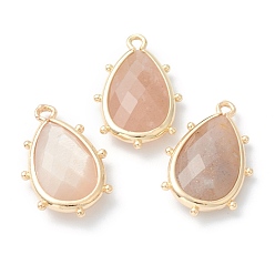 Sunstone Natural Sunstone Pendants, with Golden Brass Edge, Faceted, Teardrop, 22.5x14x5.5mm, Hole: 1.6mm