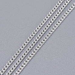 Silver Brass Twisted Chains, Curb Chains, Diamond Cut, Soldered, Faceted, with Spool, Cadmium Free & Lead Free, Silver Color Plated, 2x1.5x0.45mm, about 301.83 Feet(92m)/roll