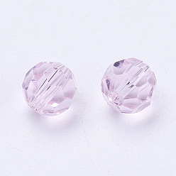 Pink Имитация Австрийские кристаллические шарики, класс AAA, граненый (32 граней), круглые, розовые, 6 мм, отверстие : 0.7~0.9 мм