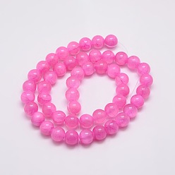 Deep Pink Dyed Natural Green Jade Beads Strands, Round, Deep Pink, 10mm, Hole: 1.5mm, about 38pcs/strand, 15.74 inch