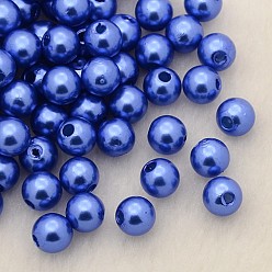 Royal Blue Imitation Pearl Acrylic Beads, Dyed, Round, Royal Blue, 4x3.5mm, Hole: 1mm, about 18100pcs/pound