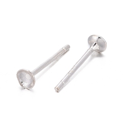 Silver 925 Sterling Silver Ear Stud Findings, Earring Posts with 925 Stamp, Silver, 12mm, Tray: 3mm, Pin: 0.8mm