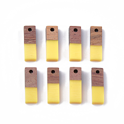 Mixed Color Resin & Wood Pendants, Rectangle, Mixed Color, 17x5.5x3~3.5mm, Hole: 1.5mm