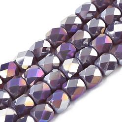 Rosy Brown Electroplate Glass Beads Strands, AB Color Plated, Faceted, Column, Rosy Brown, 5.5x5mm, Hole: 1.2mm, about 99pcs/strand, 21.85 inch(55.5cm)