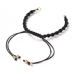 Black Adjustable Polyester Braided Cord Bracelet Making, with Brass Beads and 304 Stainless Steel Jump Rings, Golden, Black, Single Chain Length: about 5-1/2 inch(14cm)