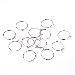 Platinum Brass Wine Glass Charm Rings, Hoop Earrings Findings, Nickel Free, Platinum, 20x0.8mm, 20 Gauge