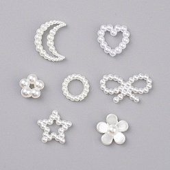 White Acrylic Pearl Cabochons, Imitation Shell & Pearl, Flower, Ring, Star, Moon, Heart and Bowknot, White, 210pcs/set