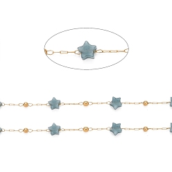 Apatite Placage ionique (ip) 304 chaînes satellites en acier inoxydable, avec étoile d'apatite naturelle perlée, non soudée, avec bobine, or, 4x4x2mm