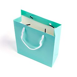 Aquamarine Kraft Paper Bags, with Handles, Gift Bags, Shopping Bags, Rectangle, Aquamarine, 20x15x6.2cm