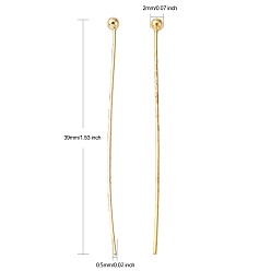 Real 18K Gold Plated Brass Ball Head pins, Cadmium Free & Nickel Free & Lead Free, Real 18K Gold Plated, 39x0.5mm, 24 Gauge, Head: 2mm