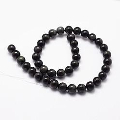 Black Natural Obsidian Beads Strands, Grade AAA, Round, Black, 14mm, Hole: 1mm, about 28pcs/strand, 15.7 inch