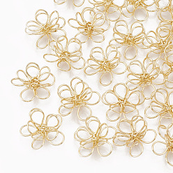 Real 18K Gold Plated Brass Wire Beads, Real 18K Gold Plated, Flower, 14.5x15.5x6mm