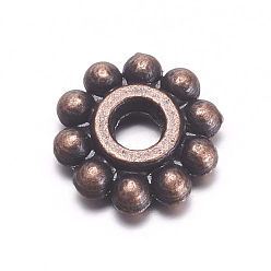 Red Copper Gear Tibetan Style Alloy Spacer Beads, Lead Free & Cadmium Free & Nickel Free, Flower, Red Copper, 6.5mm, Hole: 2mm