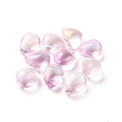 Pearl Pink Transparent Glass Beads, with Glitter Powder, Dyed & Heated, Teardrop, Pearl Pink, 12x9x6mm, Hole: 1mm