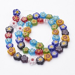 Mixed Color Handmade Millefiori Glass Bead Strands, Flower, Mixed Color, 8~11x3mm, Hole: 1mm, about 50~53pcs/strand, 16 inch