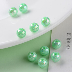 Aquamarine Opaque Acrylic Beads, AB Color Plated, Round, Aquamarine, 8x7mm, Hole: 2mm, about 1745pcs/500g
