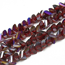 Dark Red Electroplate Glass Beads Strands, Faceted Triangle, Dark Red, 6x5x4mm, Hole: 1.2mm, about 100pcs/strand, 12.99 inch
