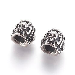 Antique Silver 304 Stainless Steel European Beads, Large Hole Beads, Sukll and Cross, Antique Silver, 11x11.5x9mm, Hole: 5mm