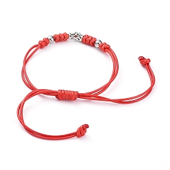 Red Braided Bead Bracelets, Red String Bracelets, with Waxed Polyester Cord, Tibetan Style Alloy Tube Bails and 304 Stainless Steel Beads, Antique Silver & Stainless Steel Color, Red, 1 inch~4-3/8 inch((2.6~11cm)