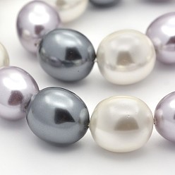 Mixed Color Oval Shell Pearl Bead Strands, Mixed Color, 15x13x12mm, Hole: 1mm, about 27pcs/strand, 15.7 inch