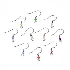 Mixed Color 304 Stainless Steel Earring Hooks, Ear Wire, with Acrylic Beads and Horizontal Loop, Mixed Color, 19.5x18.5mm, Hole: 2mm, 22 Gauge, Pin: 0.6mm