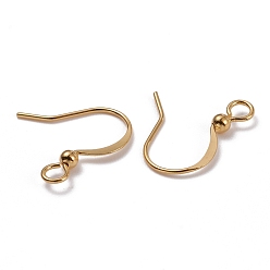 Real 18K Gold Plated Brass Earring Hooks, with Horizontal Loop and Beads, Long-Lasting Plated, Real 18K Gold Plated, 16x15.5x2.5mm, Hole: 2.5mm, 24 Gauge, Pin: 0.5mm