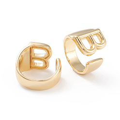 Letter B Brass Cuff Rings, Open Rings, Long-Lasting Plated, Real 18K Gold Plated, Letter.B, Size 6, 17mm