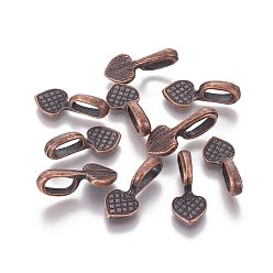 Red Copper Tibetan Style Alloy Heart Glue-on Flat Pad Pendant Bails, Cadmium Free & Nickel Free & Lead Free, Red Copper, 21x9x7mm, Hole: 8x4.5mm, about 660pcs/1000g