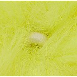 Jaune Pendentifs recouverts de boule de pom pom en fausse fourrure de lapin à la main, boules de poils de lapin floue, avec fibre élastique, jaune, 55~74mm, Trou: 5mm