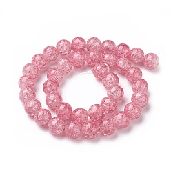 Pale Violet Red Crackle Glass Beads Strands, Round, Pale Violet Red, 10~10.5mm, Hole: 1.5mm, about 38pcs/strand, 13.7 inch(35cm)