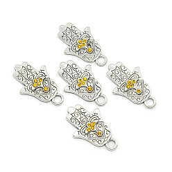 Citrine Hamsa main / main de fatima / main de miriam antique argent ton alliage pendentifs en strass, citrine, 40x24x4mm, Trou: 4mm