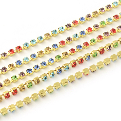Colorful Nickel Free Raw(Unplated) Brass Rhinestone Strass Chains, Rhinestone Cup Chain, 2880pcs rhinestone/bundle, Grade A, Colorful, 2.2mm, about 23.62 Feet(7.2m)/bundle