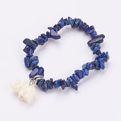 Lapis Lazuli Bracelets de résine elephant charm, avec éclats de lapis-lazuli naturel (teinté), 2 pouces (51 mm)