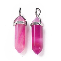 Natural Agate Natural Agate Double Terminated Pointed Pendants, with Random Alloy Pendant Hexagon Bead Cap Bails, Bullet, Platinum, 37~40x12mm, Hole: 3mm