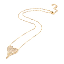 Clear Brass Micro Pave Cubic Zirconia Heart Pendant Necklaces, with Lobster Claw Clasps, Long-Lasting Plated, Real 18k Gold Plated, Clear, 16-1/4 inch(41.4cm)