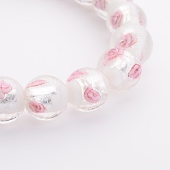 White Handmade Silver Foil Lampwork Glass Beads, Inner Flower, Round, White, 11mm, Hole: 2mm